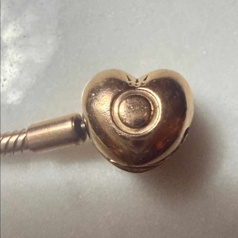 Pandora Rose Gold Tone Heart Clasp Snake Bracelet - Picture 3 of 9
